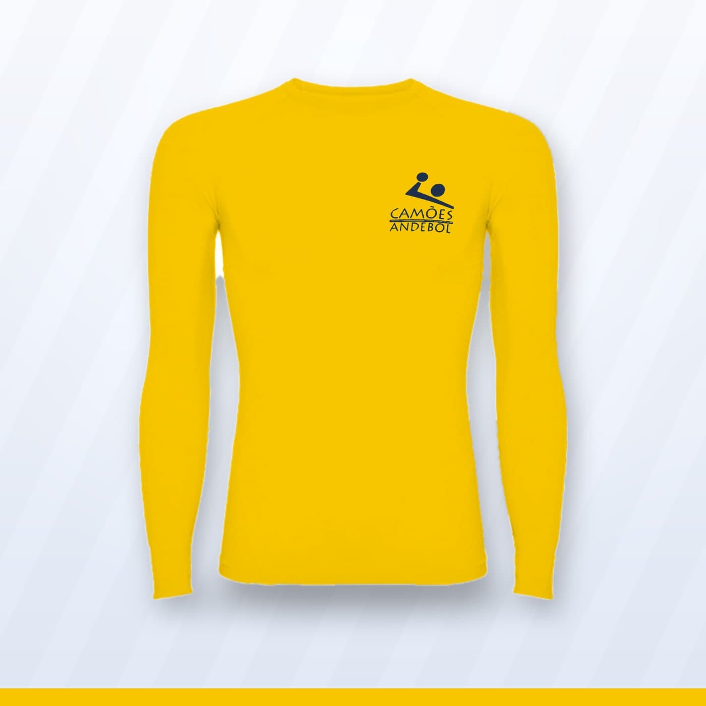 Camisola térmica amarela com o símbolo do Camões Andebol